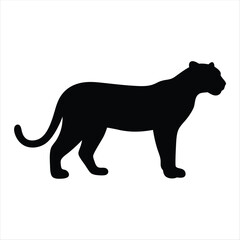 Silhouette of a black panther standing elegantly against a stark white background