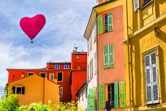 Fototapeta Colorful streets of the historic city center of Menton on the French Riviera, Cote d'Azur, France