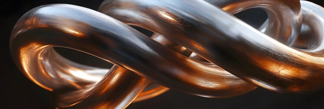 Intricate, metallic, intertwined shapes in close-up view.