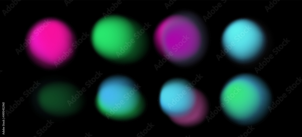 Fototapete vector illustration features colorful aura gradient blobs with soft neon glow, on a black background