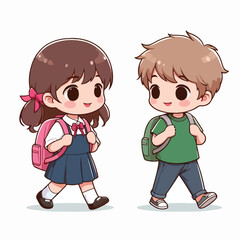 a little boy is walking home with his friend