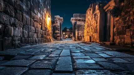 narrow street at night