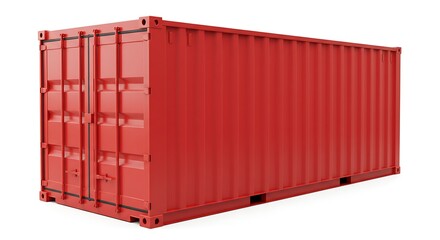 Fototapeta premium Bright Red Shipping Container Isolated on White Background