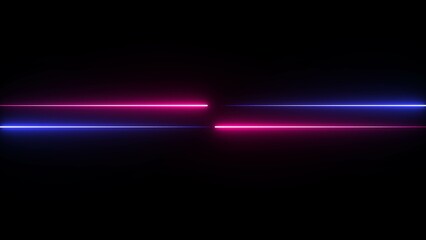 Neon line glowing frame on black background. Seamless illustration of bright horizontal neon lines.