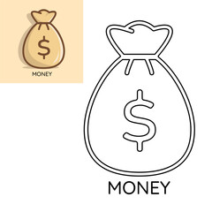 Money bag coloring page illustration vector design Suitable for children to learn coloring