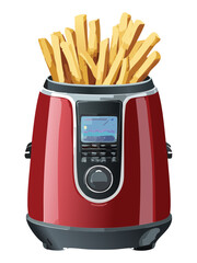 Digital Air Fryer Cooking Potato Fries - Vector Illustration
