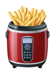 Red and Silver Kitchen Air Fryer with Fries - Vector Illustration
