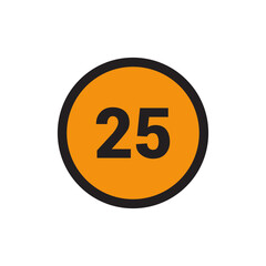 25 Number icon vector Orange Circle with Black design