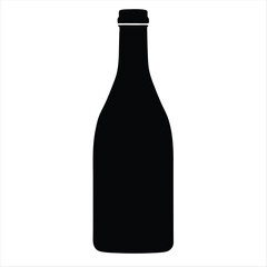 Elegant dark silhouette of a wine bottle against a bright white background