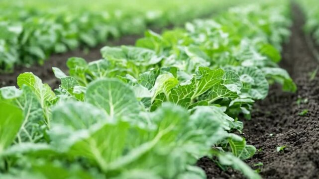 Healthy Cabbage Rows: A close-up shot of healthy rows of cabbage in a garden, symbolizing the essence of growth, nourishment, and the bounty of agriculture.