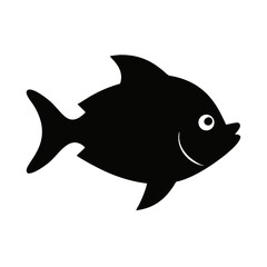 Simple black fish illustration with cheerful expression, isolated art