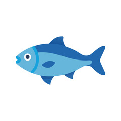 Fototapeta premium Isolated blue fish illustration on black background with simple shapes
