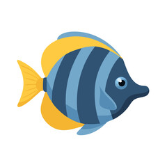Cartoon tropical fish illustration with stripes and yellow fins