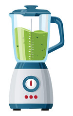 White Kitchen Blender with Green Mixture - Vector Illustration