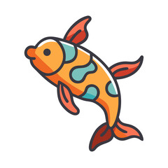 Stylized colorful koi fish swimming on a black background