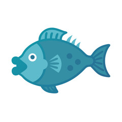 Cartoon blue fish illustration swimming in deep black water