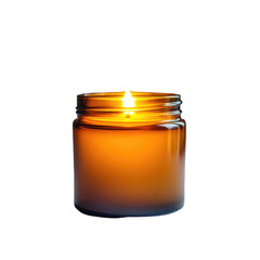  Amber Jar Candle Lit on Transparent Background