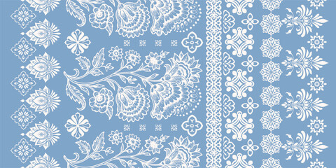 floral pattern vintage ethnic modern embroidery texture boho design vector illustration hand drawn pink flower motif branches leaves wallpaper seamless background border.

