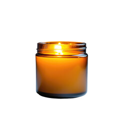  Amber Jar Candle Lit on Transparent Background