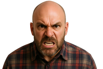Obraz premium Furious Man with Intense Anger and Furrowed Brows on Transparent