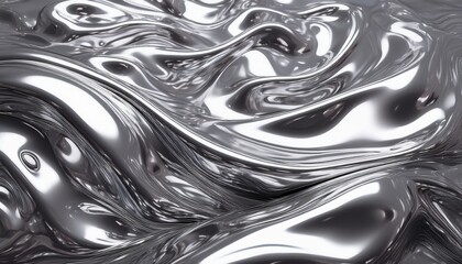 glossy silver metal fluid glossy chrome mirror water effect background backdrop texture 3d render illustration