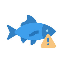 Symbol of fish contamination with warning sign on black background