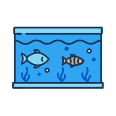 Fish tank with two fish cartoon illustration