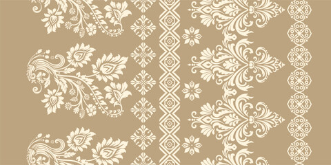floral pattern vintage ethnic modern embroidery texture boho design vector illustration hand drawn pink flower motif branches leaves wallpaper seamless background border.

