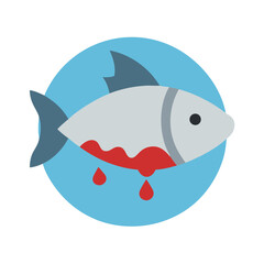 Abstract wounded fish illustration on blue circular background