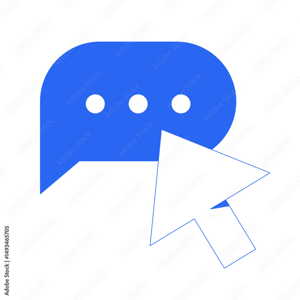 Poster chat bubble and click cursor 2d line object. online communication, digital interaction. text message