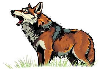 Naklejka premium Wild wolfdog howling, full body, vector illustration, isolated on white, white background vector, artwork