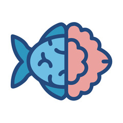 Flat Icon Design of Fish Half Brain Illustration