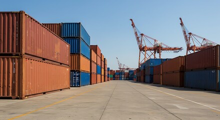 Rows of Cargo Containers at a Sunny Port