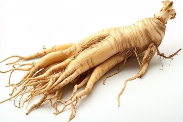 Close-up of a ginseng root. The main part of ginseng is light yellow in color