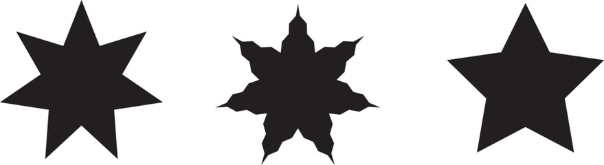 Creative black star shapes in vector silhouette with geometric sharp edges and pointed design, ideal for icons and badges, concept of bold simplicity

