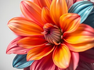 Obraz premium A vibrant floral background features a rainbow-colored flower with subtle paint drip effects, creating a modern, abstract art piece.