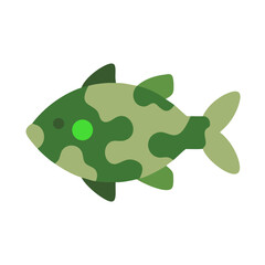 Green camouflage fish swimming, vector stock image on black