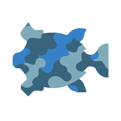 Abstract fish illustration with camouflage pattern on black background