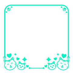 green line square frame have heart with cute cat and sparkle