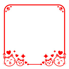 red line square frame have heart with cute cat and sparkle