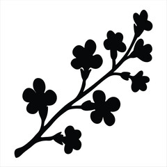 Minimalist floral illustration of a blossoming branch with cute, fivepetal flowers