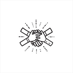 Obraz premium PrintTeamwork concept three hands supporting each other line icon vector illustration