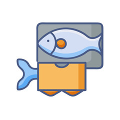 Stylized canned fish illustration on black background