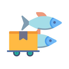 Flat style fish on a delivery cart icon