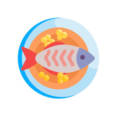 Stylized fish dish on plate with decorative elements