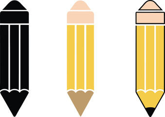 Set pencil. Colored pencil icon, black pencil silhouette, black pencil outline, Vector illustration EPS
