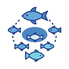 Stylized fish arrangement in a circle on black background