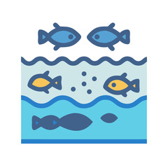 Minimalist fish tank illustration with bubbles on a black backdrop