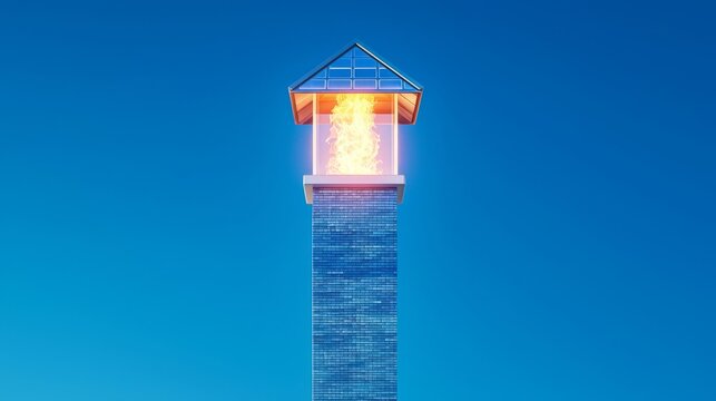 A vibrant lighthouse stands tall against a clear blue sky, symbolizing guidance and safety for sailors.
