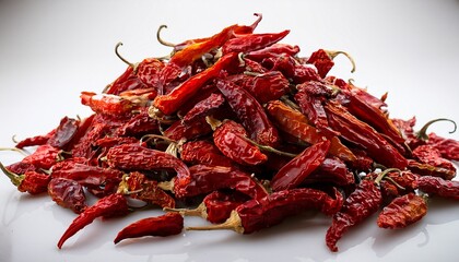 the image shows a pile of dried red peppers on a transparent background capturing their texture and color